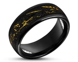 Black Tungsten Ring With Black Inlay - Gold Leaf Scratches | 8mm