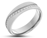 Silver Titanium Ring With Polished Finish - Cubic Zirconia Swirl | 6mm