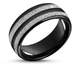 Black Tungsten Ring With Dual Meteorite Stripes - Polished Finish | 8mm