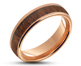 Rose Gold Tungsten Ring With Koa Wood Stripe - Curved Gloss Finish | 6mm