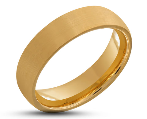 Gold Tungsten Ring With Gold Inlay - Curved Brushed Finish | 6mm