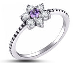 925 Sterling Silver Ring With Purple Cubic Zirconia Flower | 1mm