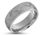 Silver Titanium Ring With Diagonal Grooves - Brushed Stripe | 8mm