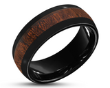 Black Tungsten Ring With Koa Wood Stripe - Curved With Gloss Finish | 8mm