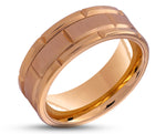 Rose Gold Titanium Ring With Horizontal Grooves - Brushed Stripe | 8mm