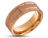 Rose Gold Titanium Ring With Horizontal Grooves - Brushed Stripe | 8mm