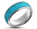 Silver Tungsten Ring With Turquoise - Curved Gloss Finish | 8mm
