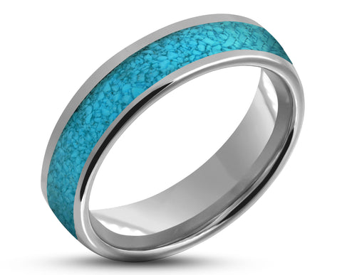 Silver Tungsten Ring With Turquoise - Curved Gloss Finish | 6mm