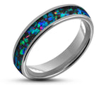 Silver Tungsten Ring With Opal - Curved With Gloss Finish | 4mm