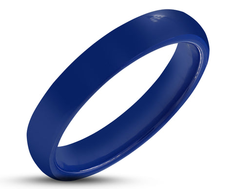 Blue Ceramic Ring With Blue Inlay - Curved With Gloss Finish | 3mm