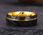 Black Damascus Ring – Hammered With Gold | 8mm | MADE TO ORDER