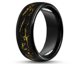 Black Tungsten Ring With Black Inlay - Gold Fleck Scratches | 8mm