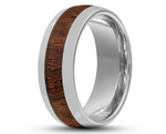 Silver Tungsten Ring With Koa Wood Stripe - Curved With Gloss Finish | 8mm