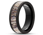 Black Tungsten Ring With Deer Antler - Hammered And Brushed | 8mm