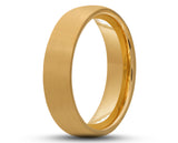 Gold Tungsten Ring With Gold Inlay - Curved Brushed Finish | 6mm