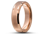 Rose Gold Tungsten Ring With Rose Gold Inlay - Bevelled Edges | 6mm