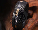 Black Damascus Ring – Curved With Gold Leaf | 8mm | MADE TO ORDER