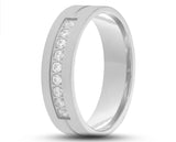 Silver Titanium Ring With Square Edge - With Cubic Zirconias | 6mm