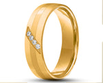 Gold Titanium Ring With Brushed Stripe - With Cubic Zirconias | 6mm