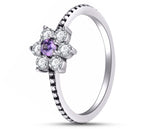 925 Sterling Silver Ring With Purple Cubic Zirconia Flower | 1mm