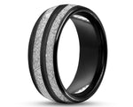 Black Tungsten Ring With Dual Meteorite Stripes - Polished Finish | 8mm