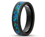 Black Tungsten Ring With Opal - Hammered And Brushed Finish | 6mm