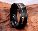 Black Damascus Ring – Square With Gold Leaf | 8mm | MADE TO ORDER