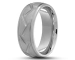 Silver Titanium Ring With Diagonal Grooves - Brushed Stripe | 8mm