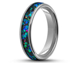 Silver Tungsten Ring With Opal - Curved With Gloss Finish | 4mm