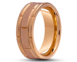 Rose Gold Titanium Ring With Horizontal Grooves - Brushed Stripe | 8mm