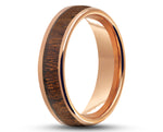 Rose Gold Tungsten Ring With Koa Wood Stripe - Curved Gloss Finish | 6mm