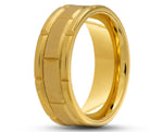 Gold Titanium Ring With Horizontal Grooves - Brushed Stripe | 8mm