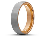 Silver Tungsten Ring With Rose Gold Inlay - Curved Brushed Finish | 6mm