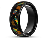 Black Tungsten Ring With Opal - Polished With Curved Finish | 8mm