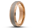 Silver Tungsten Ring With Rose Gold Inlay - Stepped Edges | 6mm