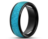 Black Tungsten Ring With Turquoise - Curved Gloss Finish | 8mm