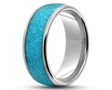 Silver Tungsten Ring With Turquoise - Curved Gloss Finish | 8mm