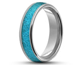 Silver Tungsten Ring With Turquoise - Curved Gloss Finish | 6mm