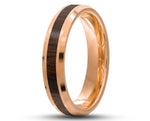 Rose Gold Tungsten Ring With Koa Wood Stripe - Bevelled Edges | 4mm