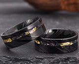 Black Damascus Ring – Square With Gold Leaf | 8mm | MADE TO ORDER