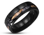 Black Damascus Ring – Curved With Gold Leaf | 8mm | MADE TO ORDER