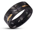 Black Damascus Ring – Square With Gold Leaf | 8mm | MADE TO ORDER