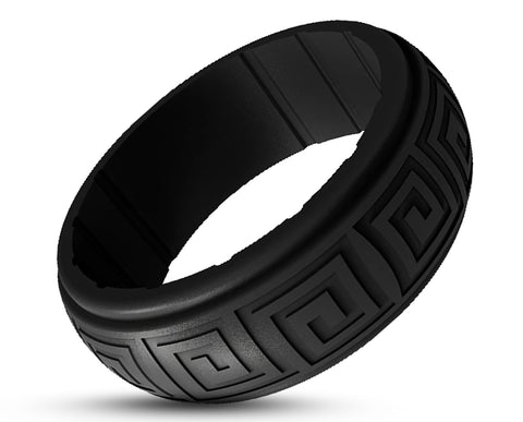 Black Silicone Ring With Meander Pattern - Matte Finish | 8mm