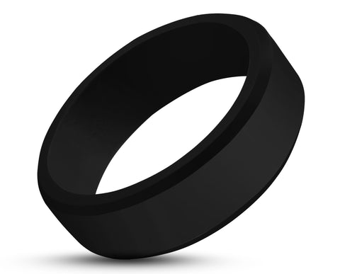 Black Silicone Ring With Bevelled Edges - Matte Finish | 8mm
