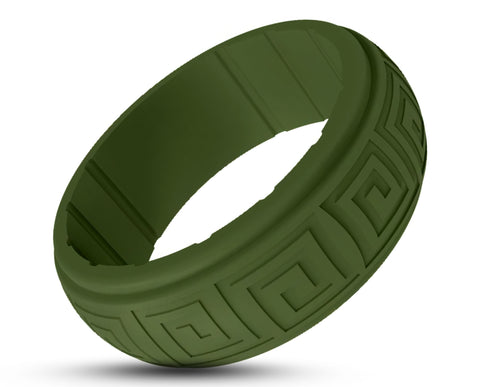 Green Silicone Ring With Meander Pattern - Matte Finish | 8mm
