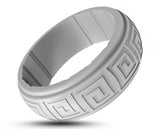 Silver Silicone Ring With Meander Pattern - Matte Finish | 8mm